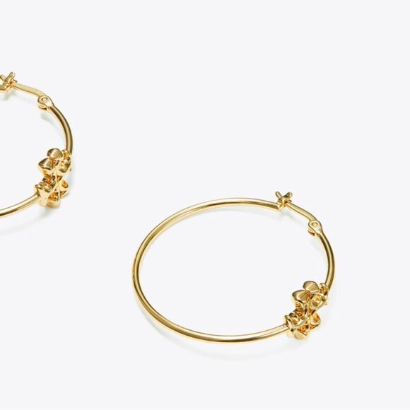 TORY BURCH ELEANOR HOOPS 18K GOLD PLATED - Picture 3 of 4